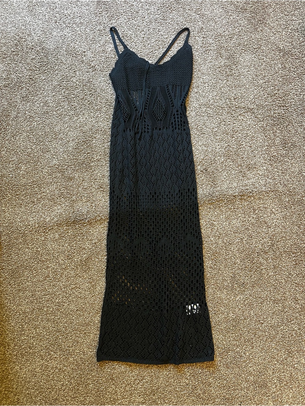 Black Crochet Maxi Dress with Spaghetti Straps
